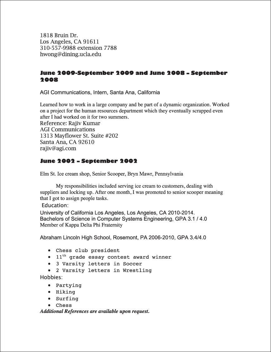 Illustration showing the sample technical résumé of the person, Lee, giving the continuation of his work history.