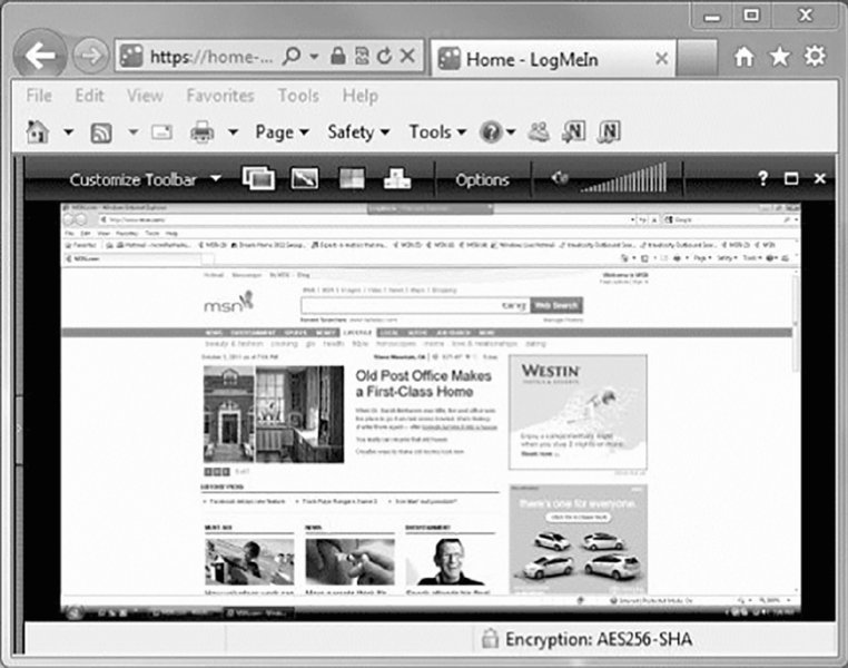 Image shows LogMe page screen that has homepage of msn with tab for web search, news, advertisements, and log in column.