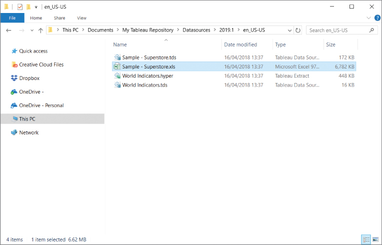 Screenshot of folder with the sample dataset in Windows Explorer.