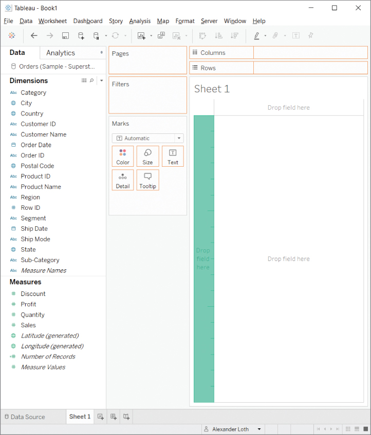 Screenshot of a highlight that appears while we drag a measure onto this section of the canvas.