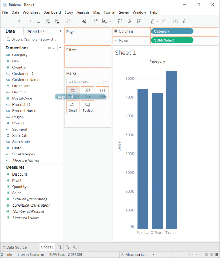 Screenshot of dragging the segment dimension onto color.