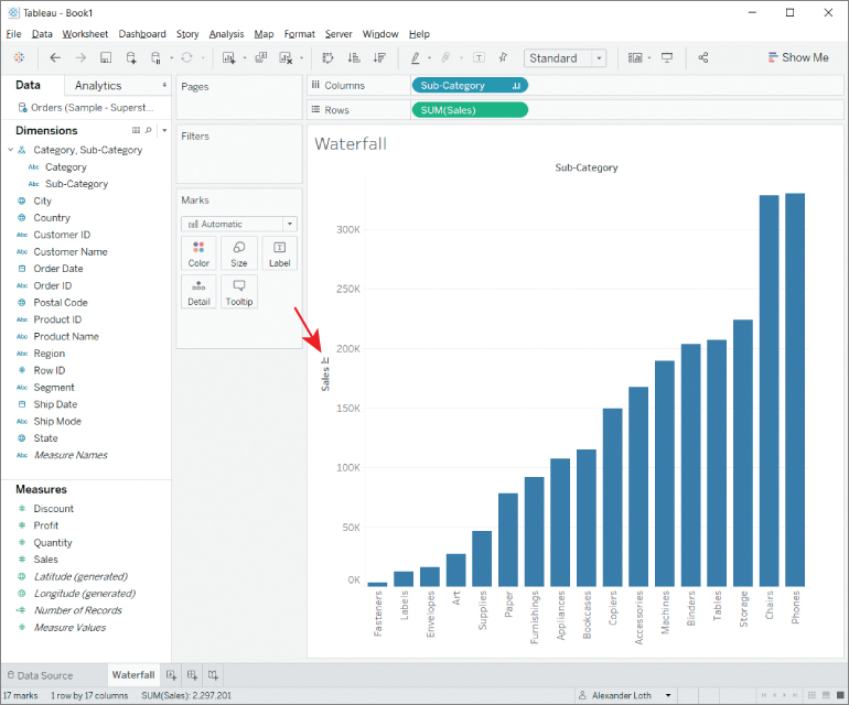 Screenshot of the sort option appears when you hover over an axis.