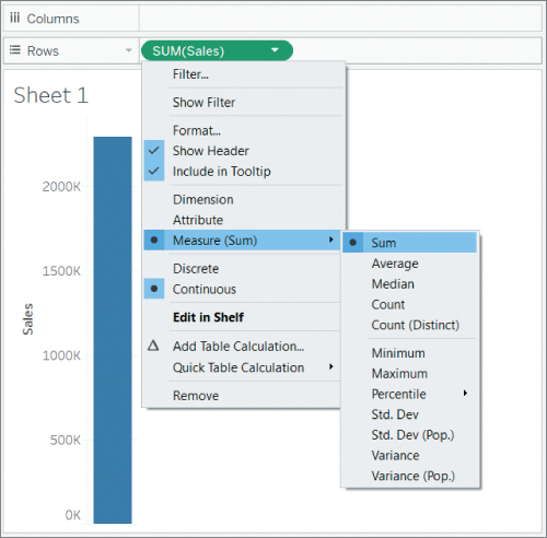 Screenshot of the aggregate function