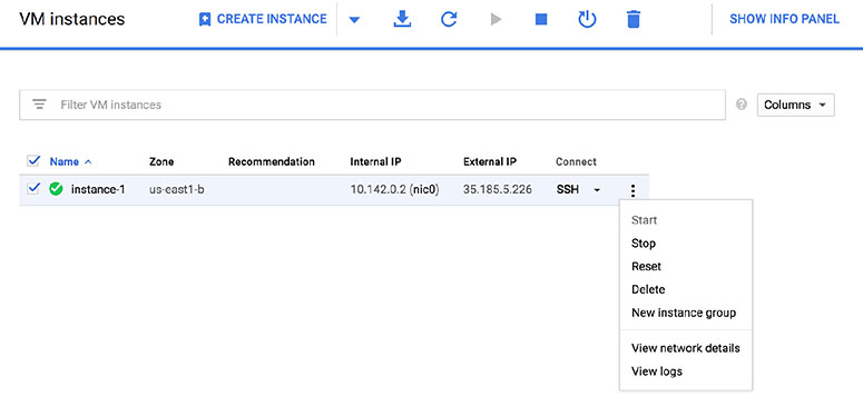 The figure shows an example of how basic operations on VMs can be performed using a pop-up menu in the console.