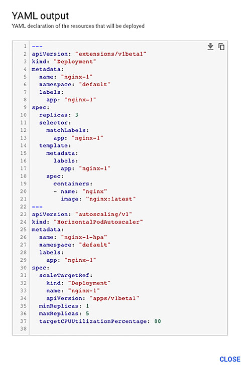 The figure shows an example deployment YAML file in the YAML format.