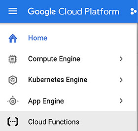 The illustration shows how to open the Cloud Functions Console.