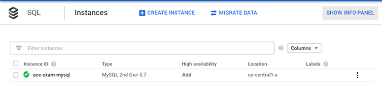 The figure shows a listing of MySQL instances.