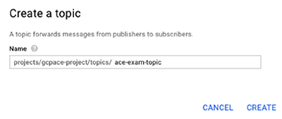 The figure shows how to name a topic in google Cloud platform.