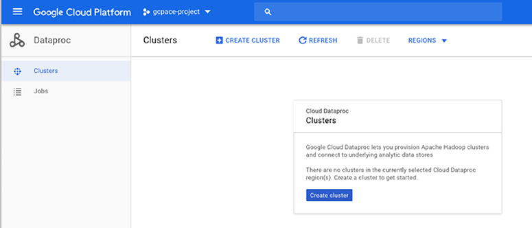 The image shows a dataproc console page on google cloud plateform.