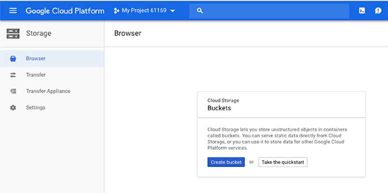 The figure states that the first step in loading data into cloud storage is to create a bucket.