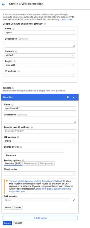 The image shows a sample form needed to filled up when creating a VPN connection.