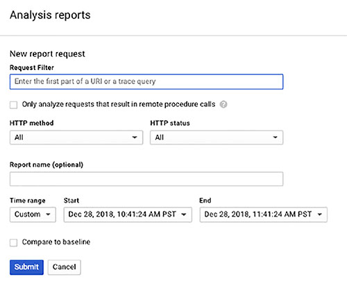 The illustration explains how to create a report using Cloud Trace data that filter trace data according to report criteria. 