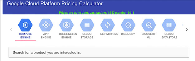 The illustration shows some of the  services available to use with the Pricing Calculator.