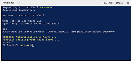 The figure shows a screenshot illustrating how to use the Cloud Shell within the Azure application.