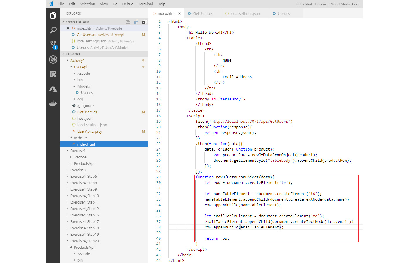 Figure 1.64: index.html displaying users