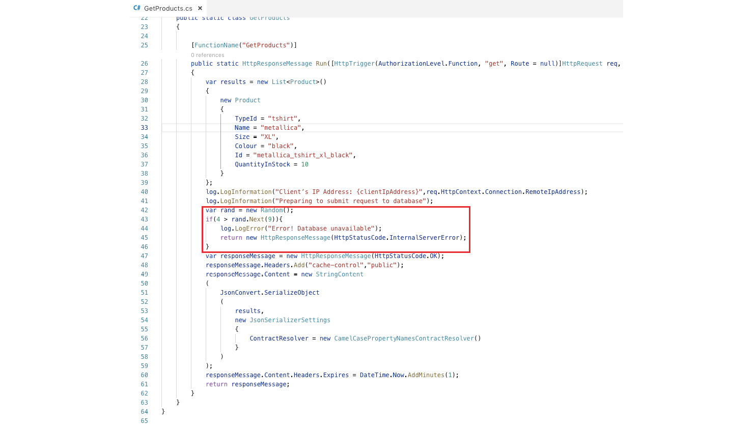 Figure 5.19: Erroneous code