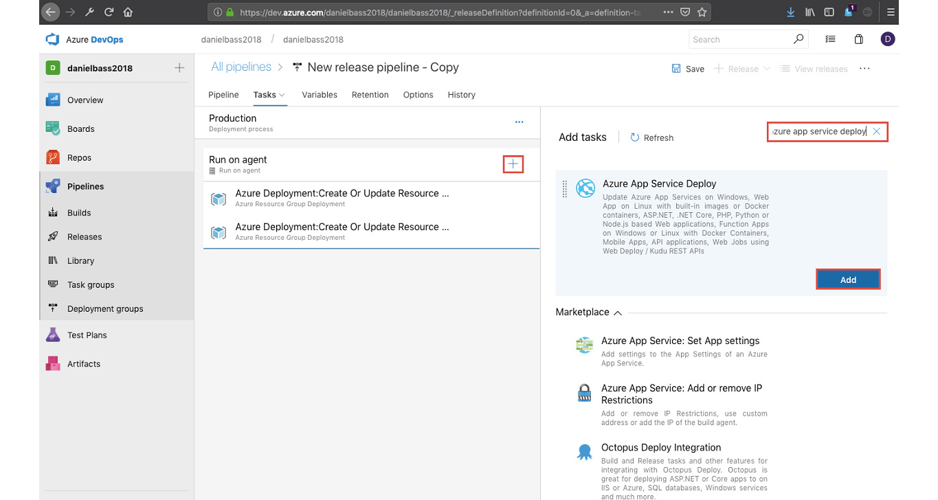 Figure 6.73: Azure App Service Deploy task