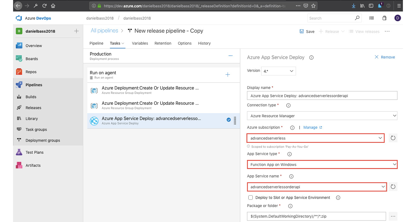 Figure 6.74: Setting up App Service task