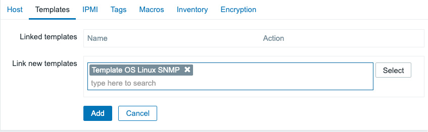 Figure 2.12 – Zabbix host template page for host lar-book-agent_snmp
