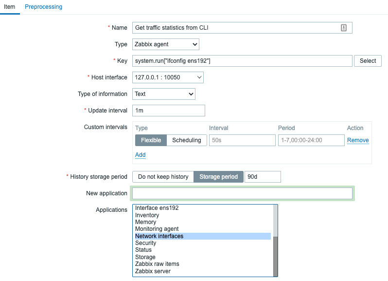 Figure 2.48 – New item creation screen, Get traffic statistics from CLI
