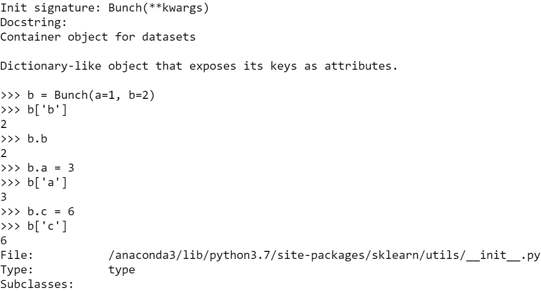 Figure 2.3: The docstring for sklearn.utils.Bunch
