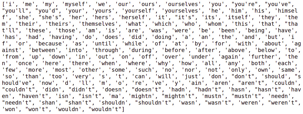 Figure 1.1: List of stop words provided by English
