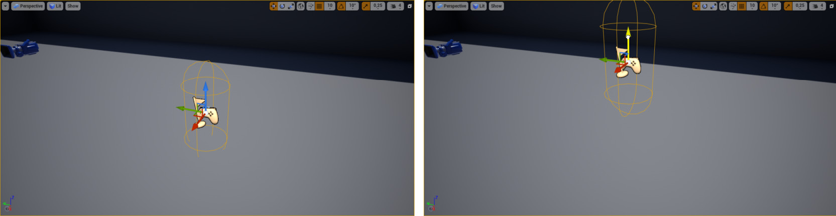Figure 1.9: An actor being moved on the Z axis using the Move tool