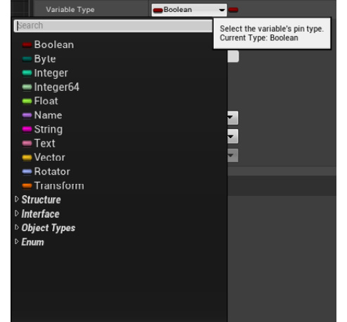 Figure 1.27: The variable types available from the Variable Type drop-down menu

