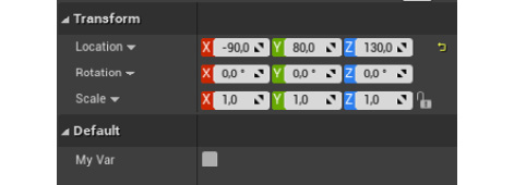 Figure 1.30: The exposed MyVar variable that can be edited through the 
Details panel of that object
