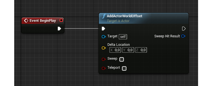 Figure 1.39: The BeginPlay event calling the AddActorWorldOffset function
