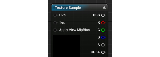 Figure 1.50: The Texture Sample node, which allows you to specify a texture and use
it or its individual color channels as pins