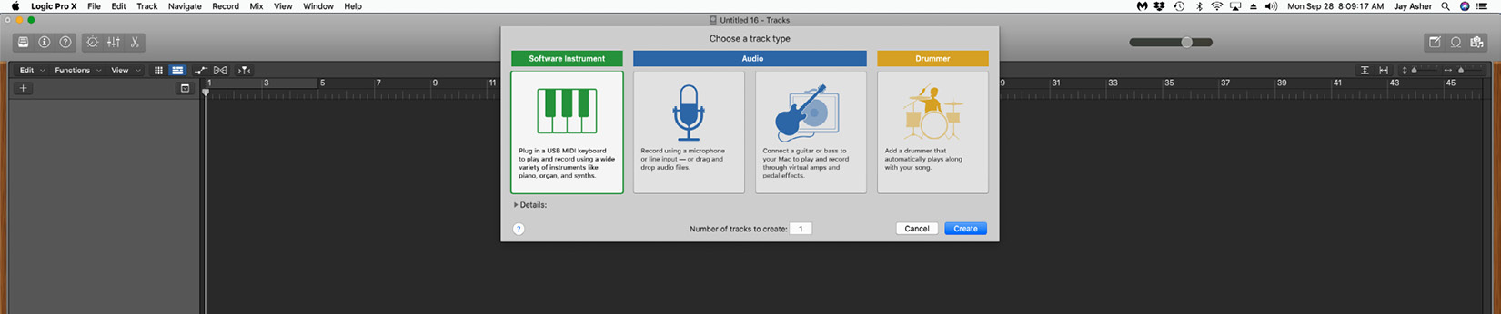 Figure 1.1: Creating tracks in a new project

