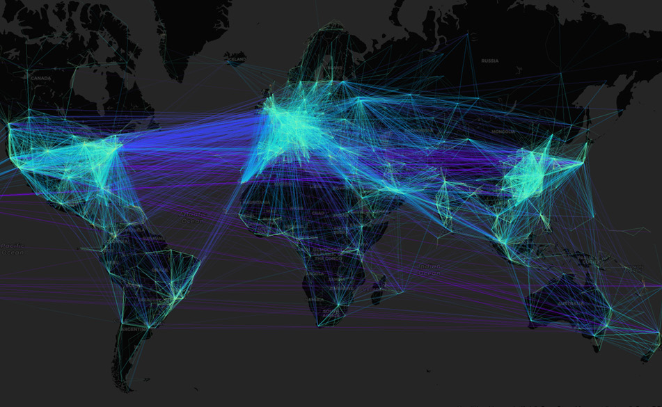 Figure 2.41: Connection map showing flight connections around the world
