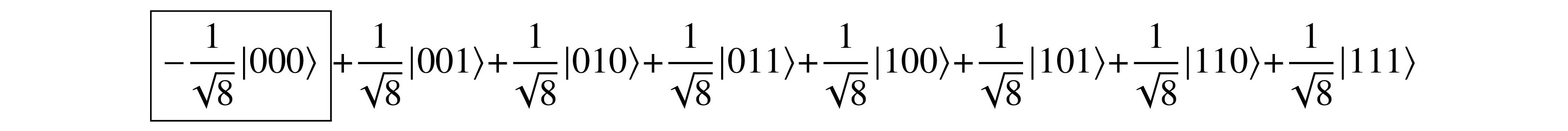 Three qubits in a balanced superposition, first sign flipped