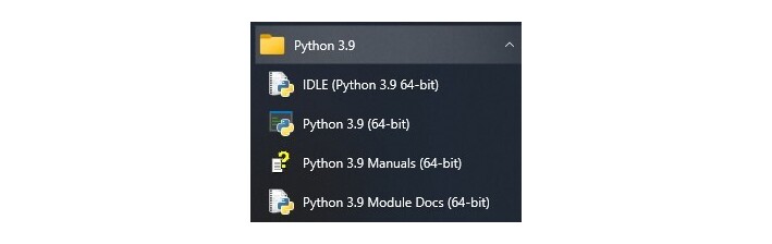The Windows Start menu for Python