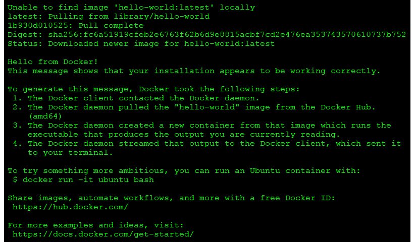 Figure 1.3 –Output for hello-world