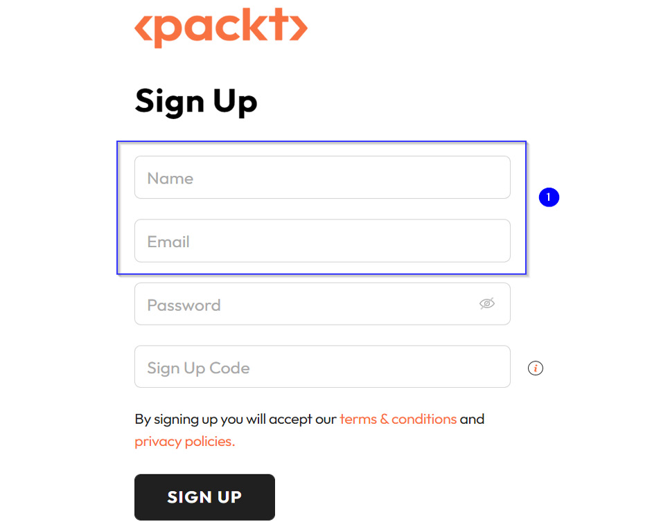 Figure 0.2: Enter your name and email address in the sign-up form