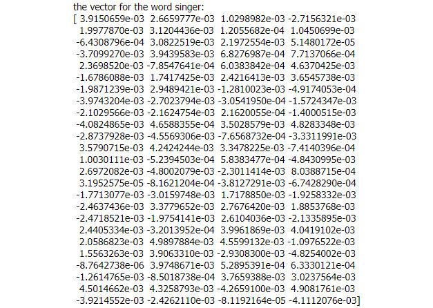Figure 1.22: Vector for the word ‘singer’
 
