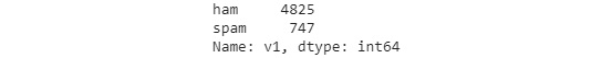 Figure 7.37: Value counts for spam or ham