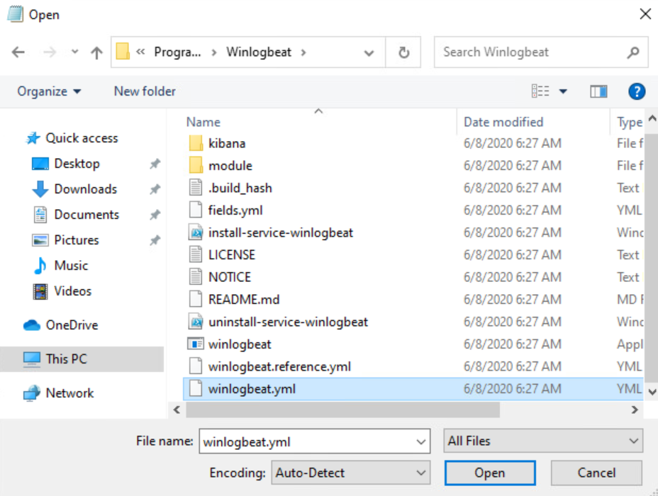 Figure 7.65 – Opening Winlogbeat.yml