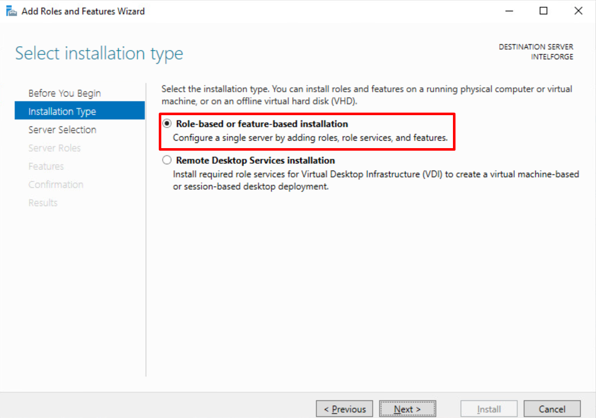 Figure 7.22 - Roles and features installation wizard