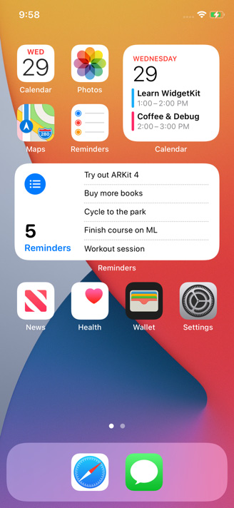 Figure 1.3 − iOS Home screen with Widgets