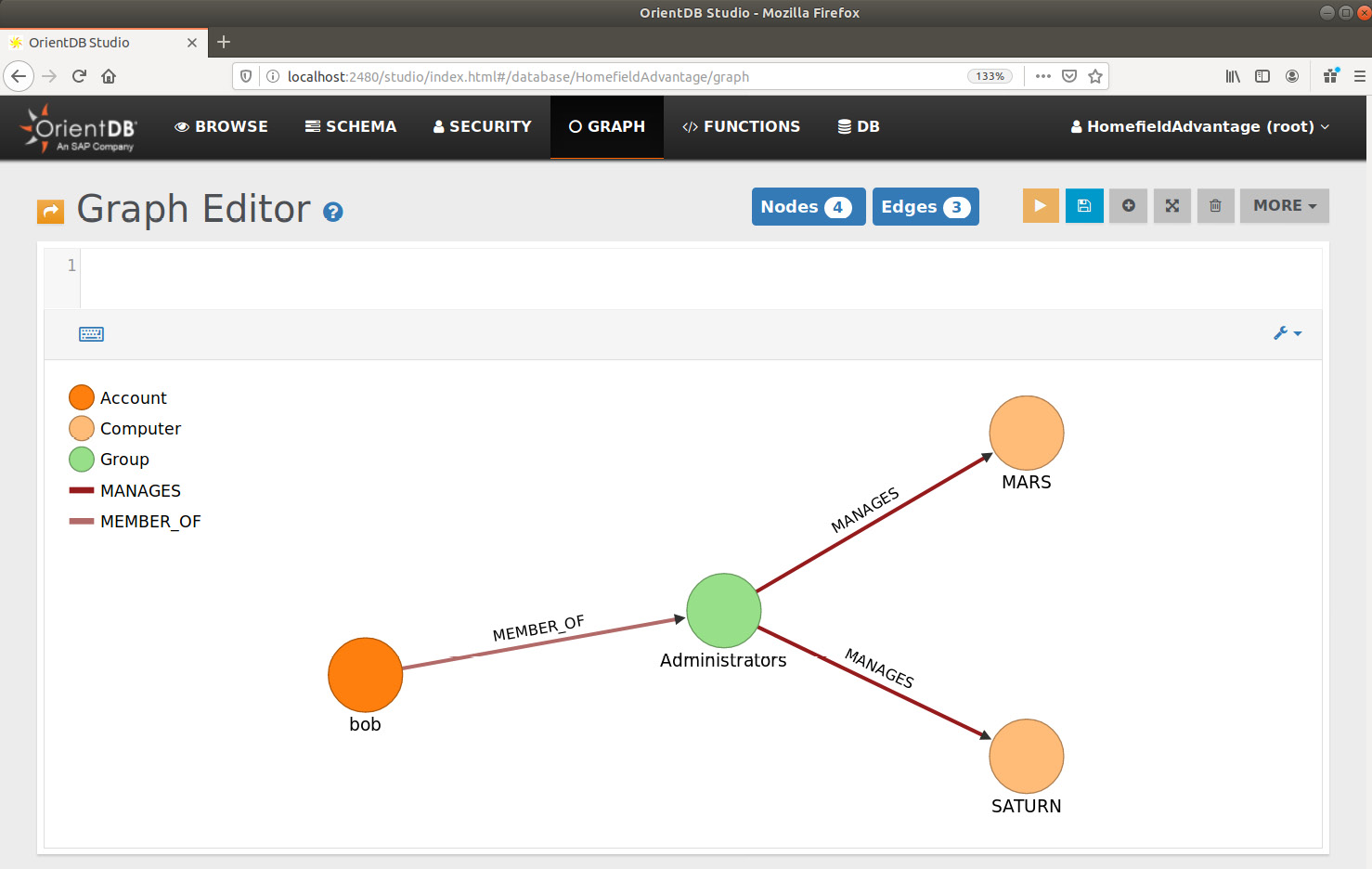 Figure 5.1: Studio - a user interface to model and explore OrientDB graph databases