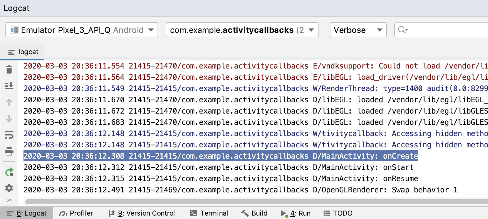 Figure 2.1: Log output in Logcat
