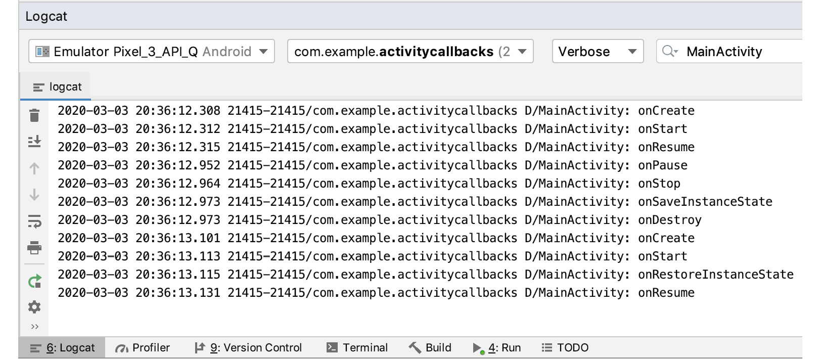 Figure 2.3: Filtering log statements by the TAG name
