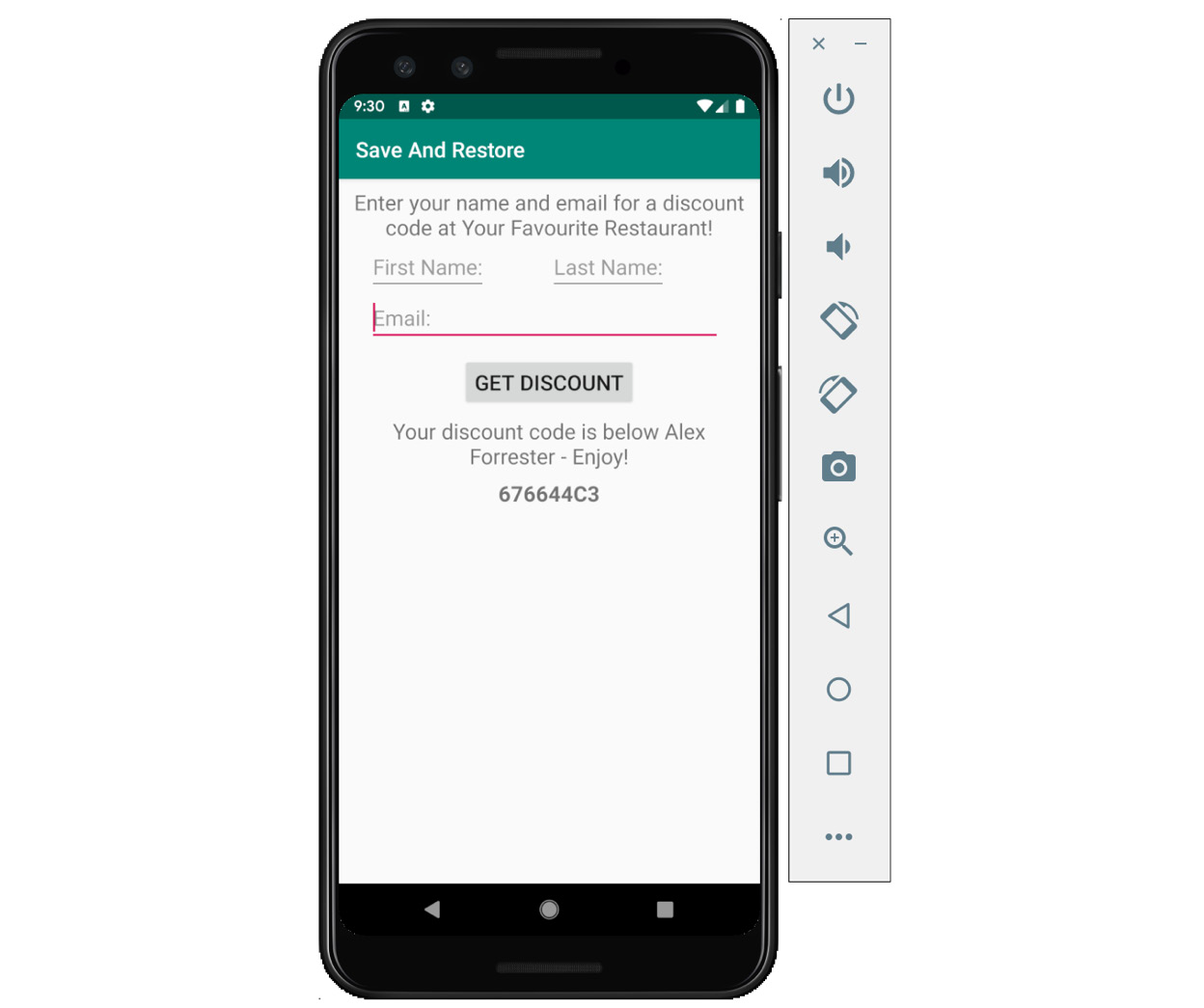 Figure 2.9: Screen displayed after the user has generated a discount code
