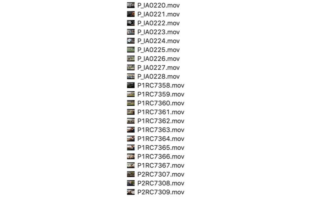 Figure 2.26: No duplicate names here, and I can tell at a glance which camera each clip was shot on