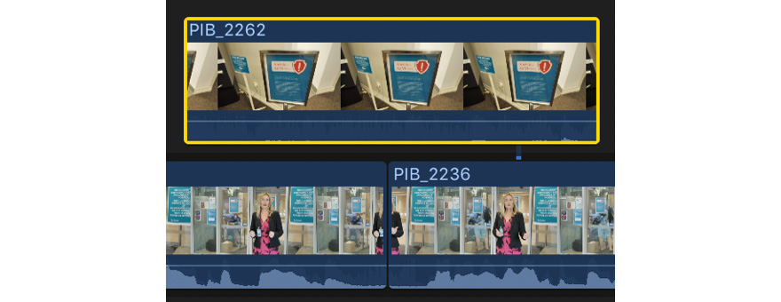 Figure 7.23: Here, the connection has been moved to the second clip in the Primary Storyline rather than the first