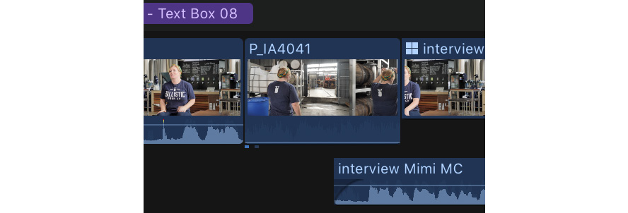 Figure 8.20: The rightmost clip here has expanded audio that starts before the video does — a J-cut