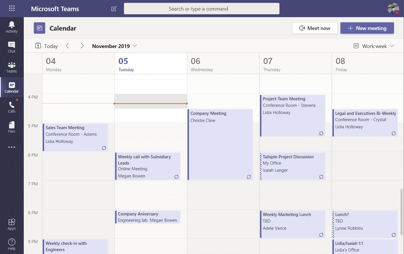 Figure 2.1: Microsoft Teams Calendar 

